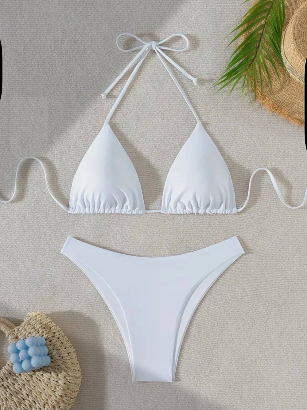 Women's White Triangle Bikini Set - Adjustable Two-Piece Swimwear